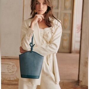 SEZANE Marley Bucket Bag in embossed denim bi-material